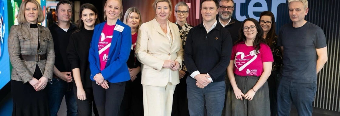 chair of the national maternity hospital foundation mary rose burke meets with flutter uki ireland ceo kevin harrington alongside several colleagues supporting flutter s 2025 irish charity of the year